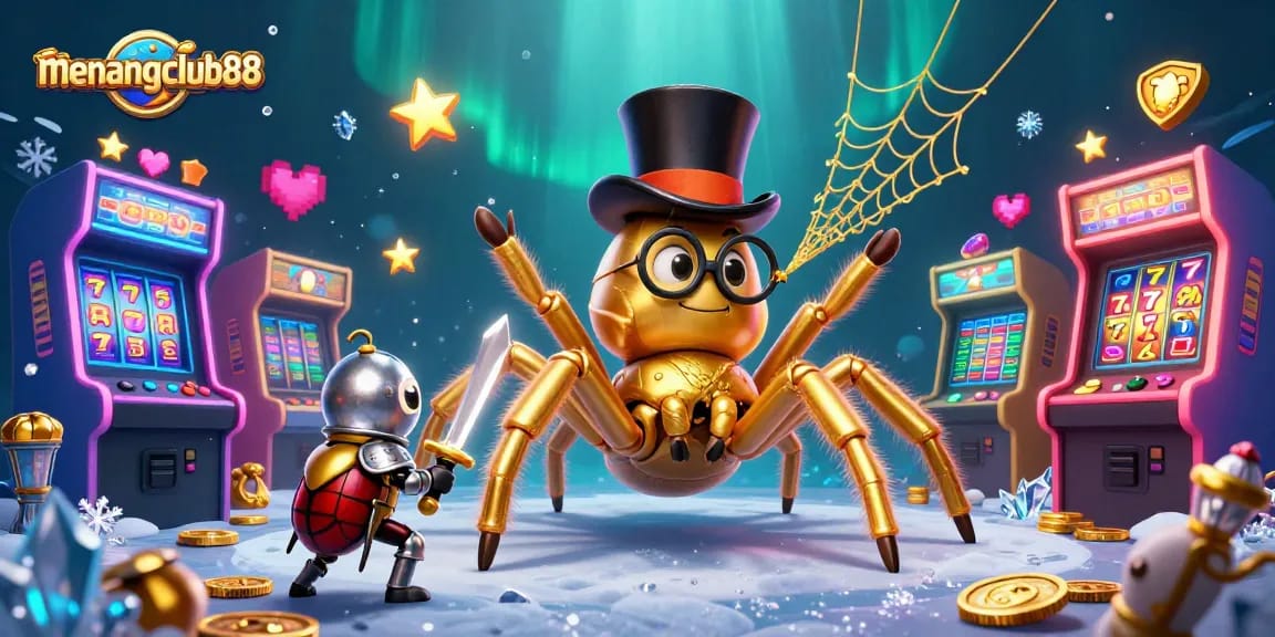 Experience gaming excitement with the giant tarantula at menangclub88, surrounded by a vibrant casino atmosphere.