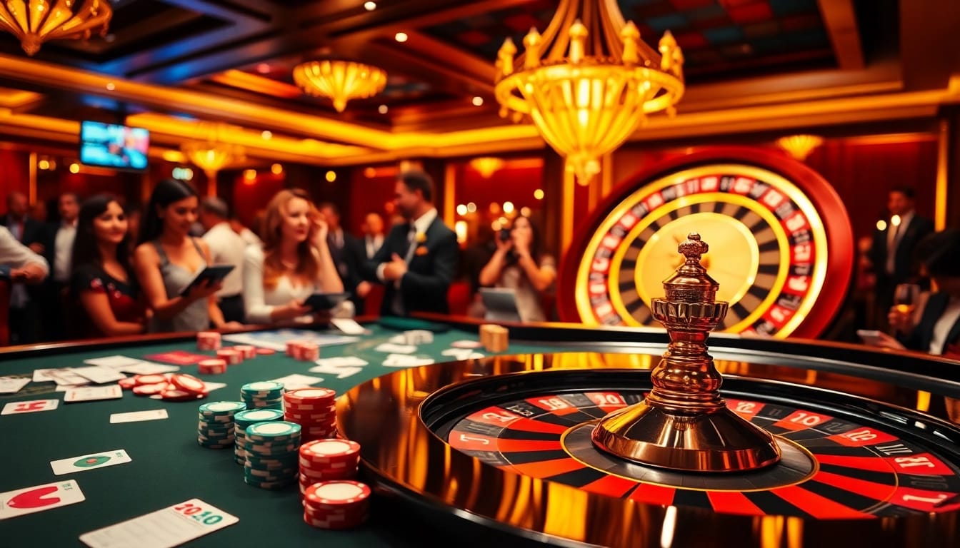 Experience the excitement of high-stakes gaming at 98win with vibrant chips and a spinning roulette wheel.