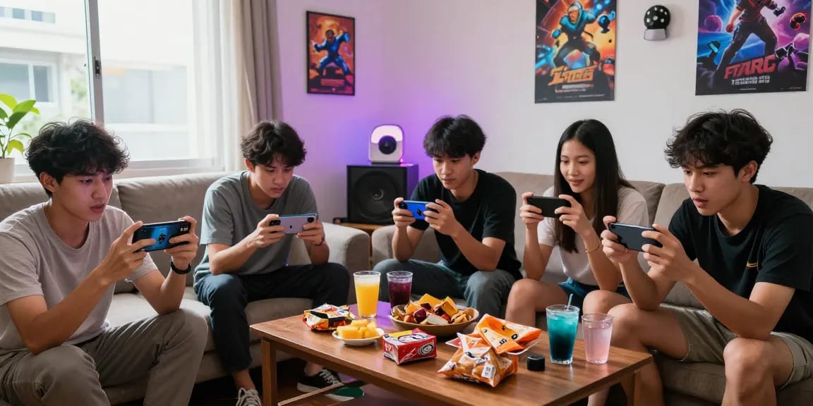 bd188 mga gamer na naglalaro ng mga mobile games sa masayang kapaligiran.
