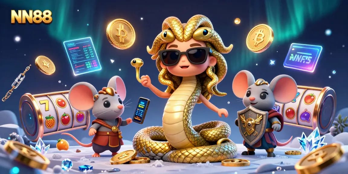 Engage with NN88's captivating casino games in a vibrant 3D illustration featuring dynamic elements.