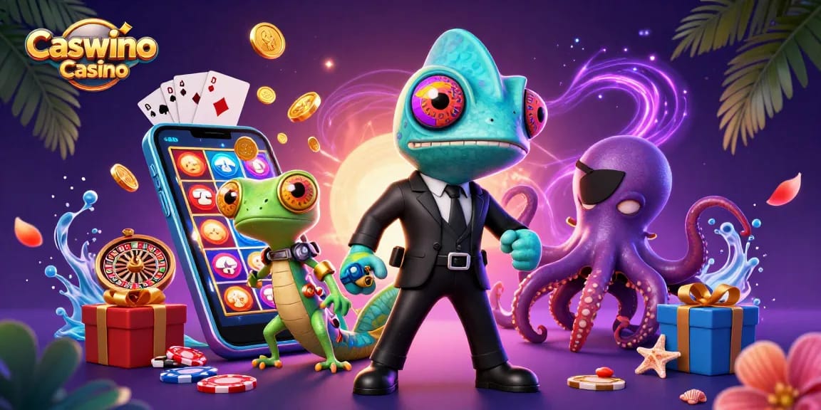 Win exciting rewards at Caswino Casino with vibrant slots and dynamic characters in action.
