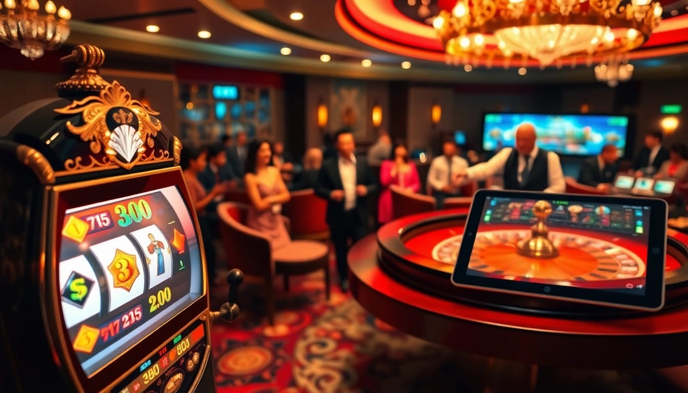 Engaging scene with a vibrant slot machine representing link slot gacor excitement at a luxury casino.