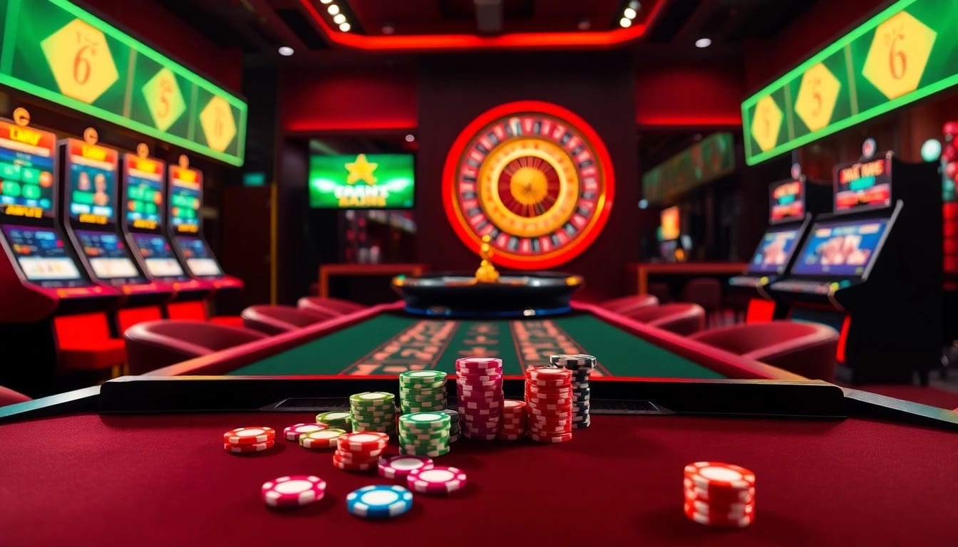 Players enjoying the exciting features of Trang chủ LC88, showcasing dynamic casino tables and vibrant slot machines.
