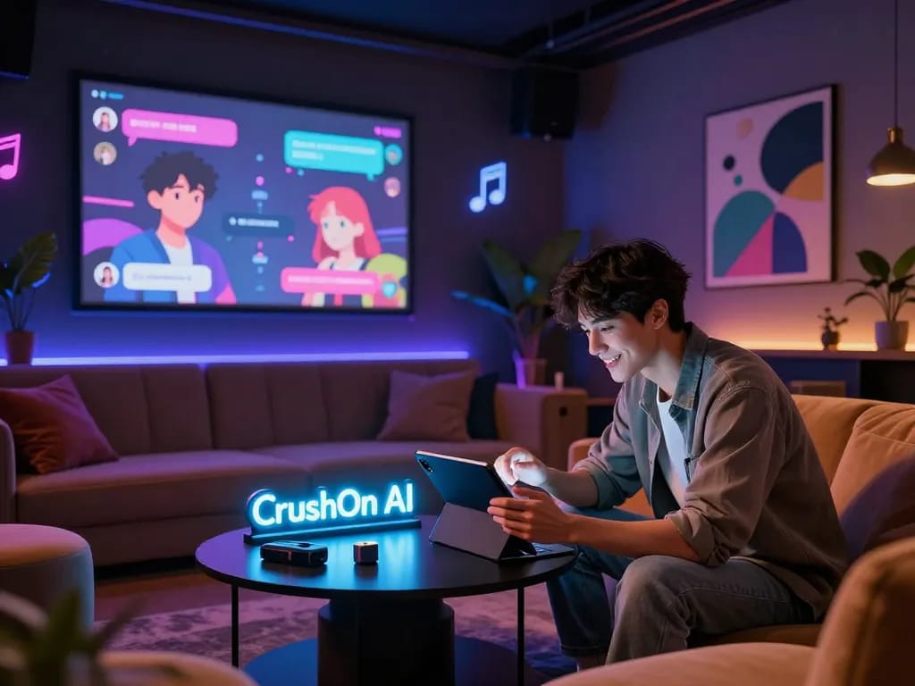 Interactive thrilling NSFW AI chat scene with virtual character engagement in a vibrant lounge atmosphere.