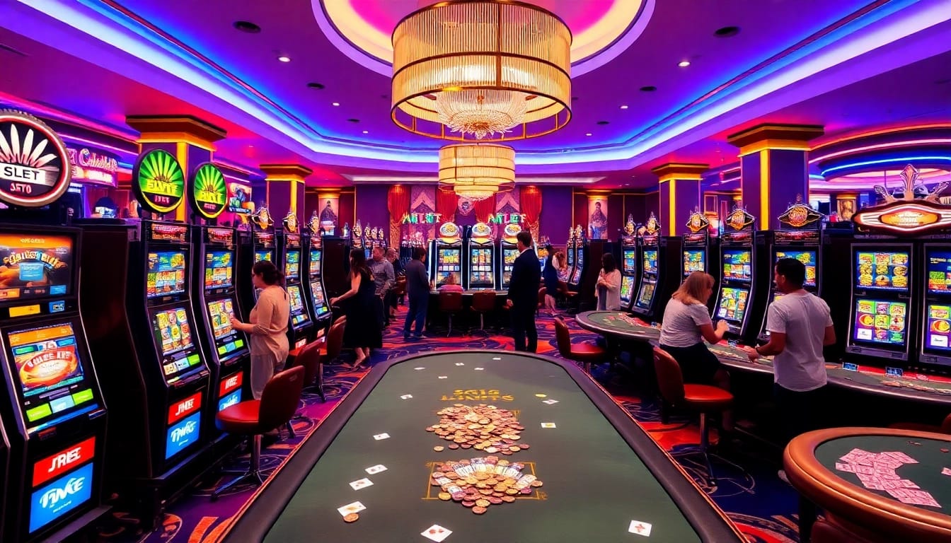 Experience the excitement of idnslot with vibrant machines and enthusiastic players in a luxury casino.