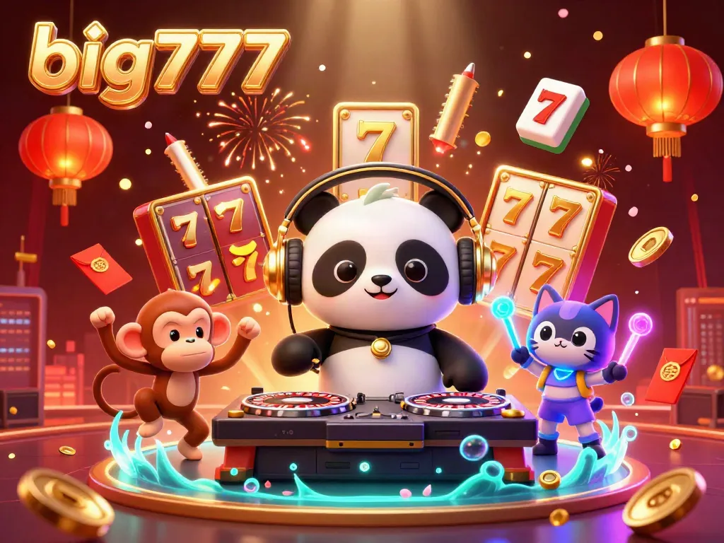 Experience big777's vibrant gaming scene with immersive 3D characters and casino elements.