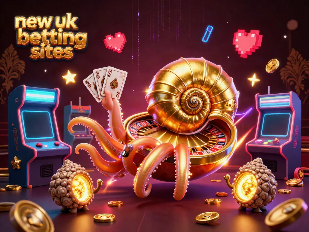 Digital illustration of new uk betting sites with a nautilus roulette wheel, gaming elements, and vibrant colors.