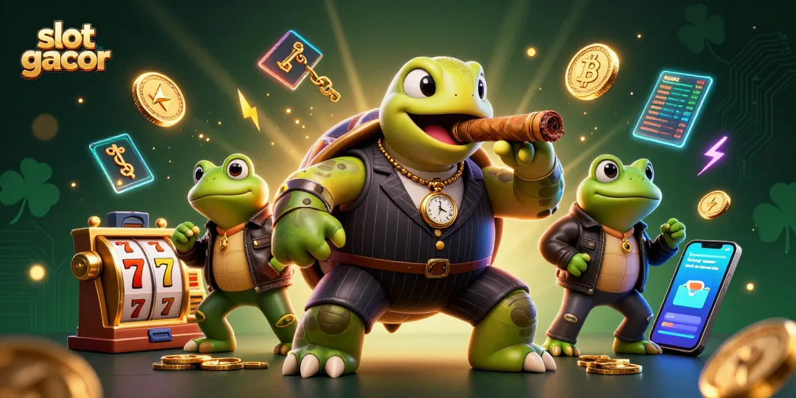 Slot gacor menarik perhatian melalui ilustrasi warna-warni, dengan simbol jackpot dan karakter unik.