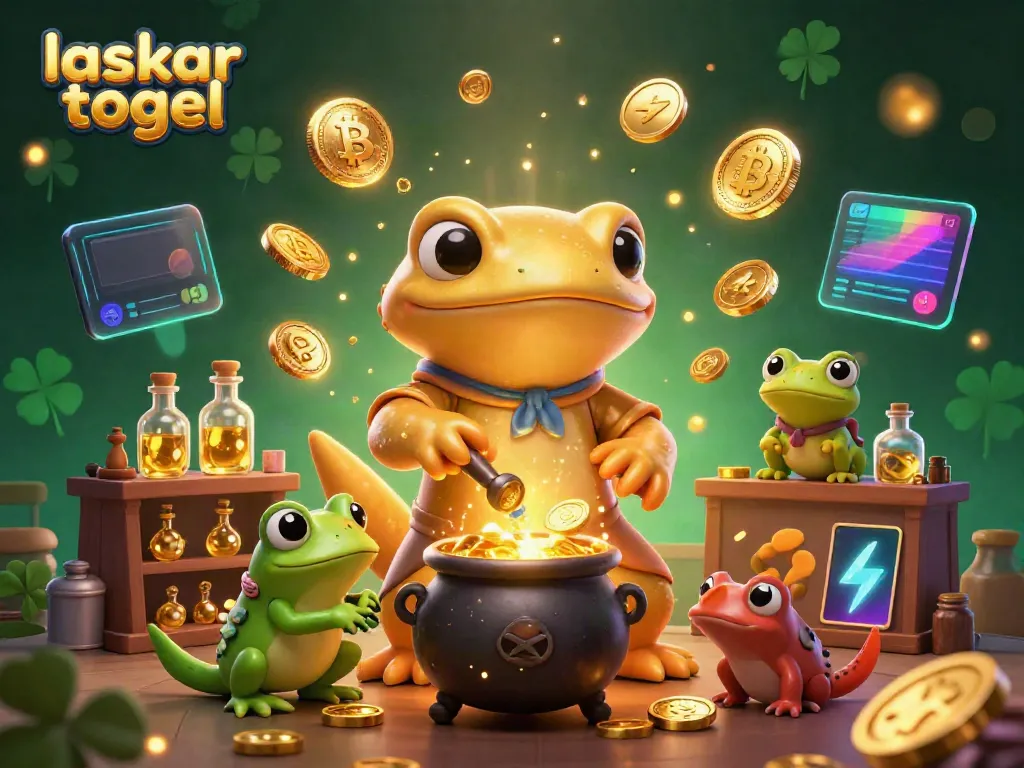 Experience the excitement of laskar togel with a magical alchemy scene showcasing gold coins and crypto elements.
