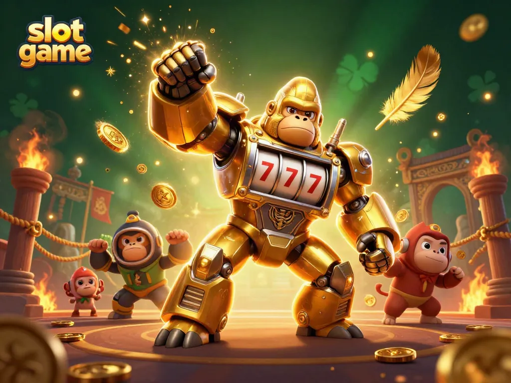 Menangkan jackpot dalam permainan slot game dengan gorila emas dalam pertempuran megah.