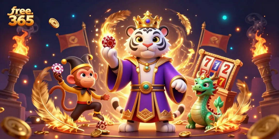 Experience thrilling gameplay with free credit 365 in a vibrant casino scene featuring engaging characters and slot elements.
