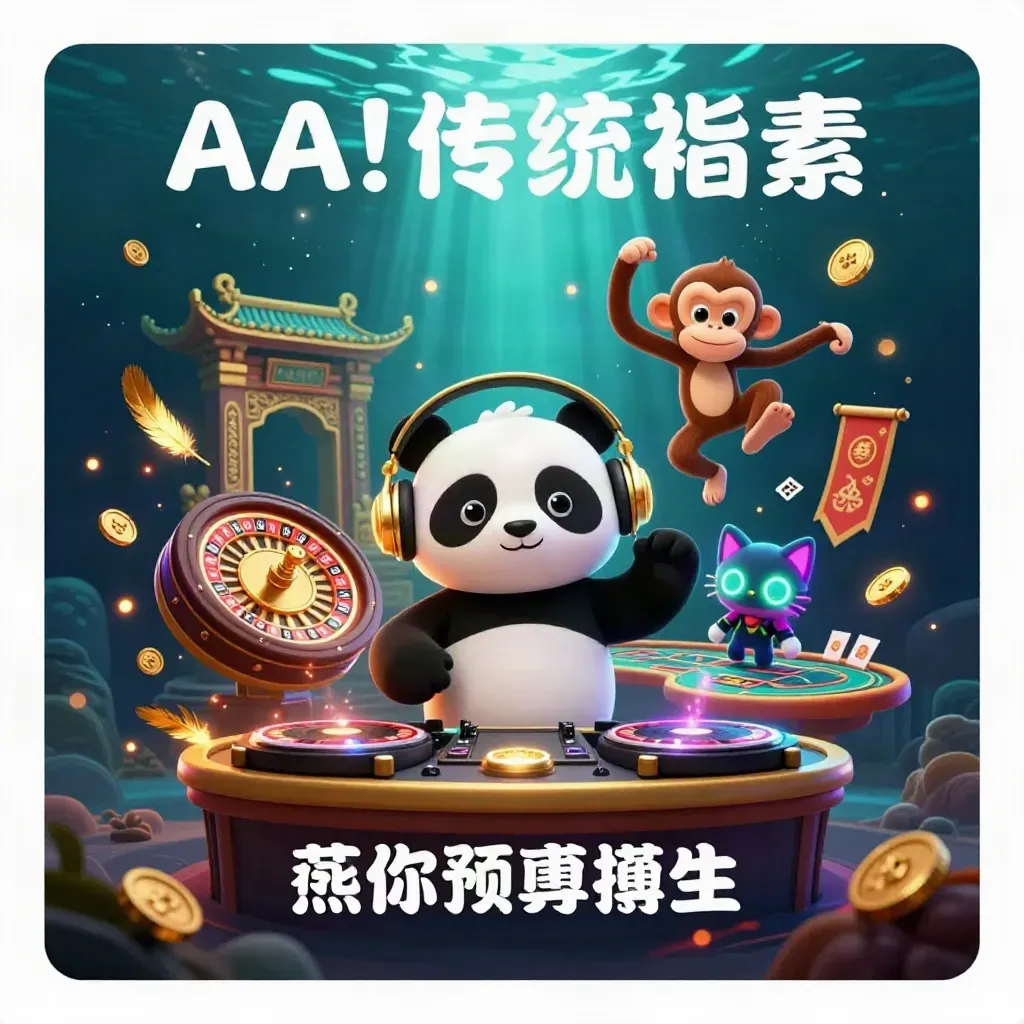 DJ panda, monkey, and glow-stick kitten amid casino treasure and neon light