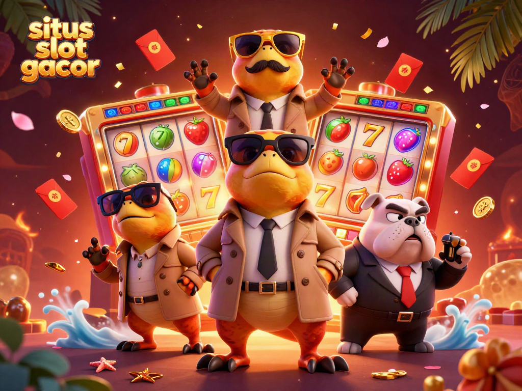 Catch thrilling actions at situs slot gacor with animated raptors and lively casino elements.