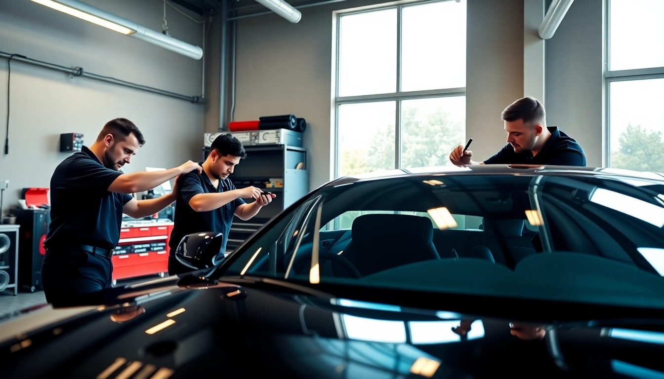 Enhance your vehicle's appearance with professional auto window tint near me application in a modern garage.