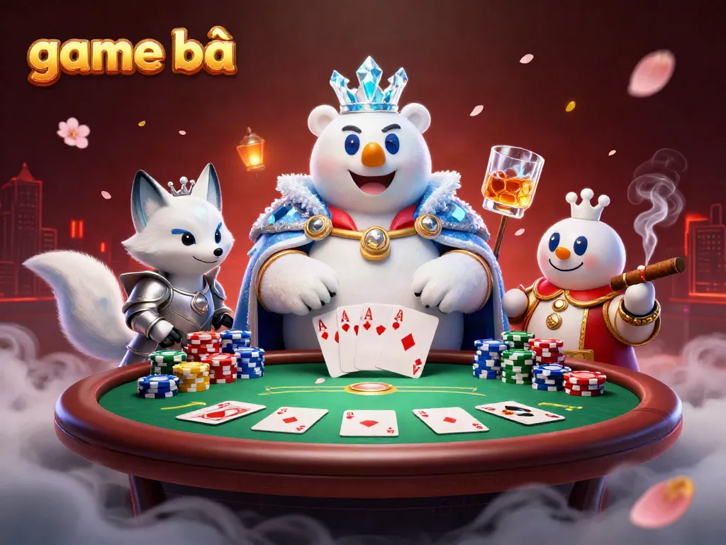 Engage in thrilling game bài action with the ice king and fox, surrounded by colorful poker elements.