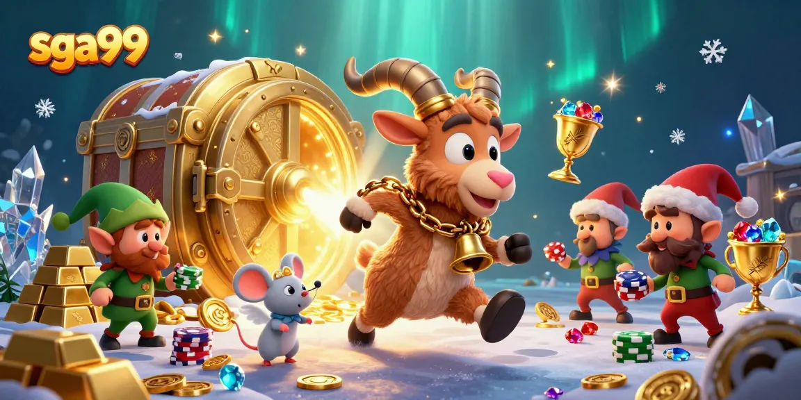 Engage in thrilling gaming at sga99 with festive characters and a vibrant casino environment.