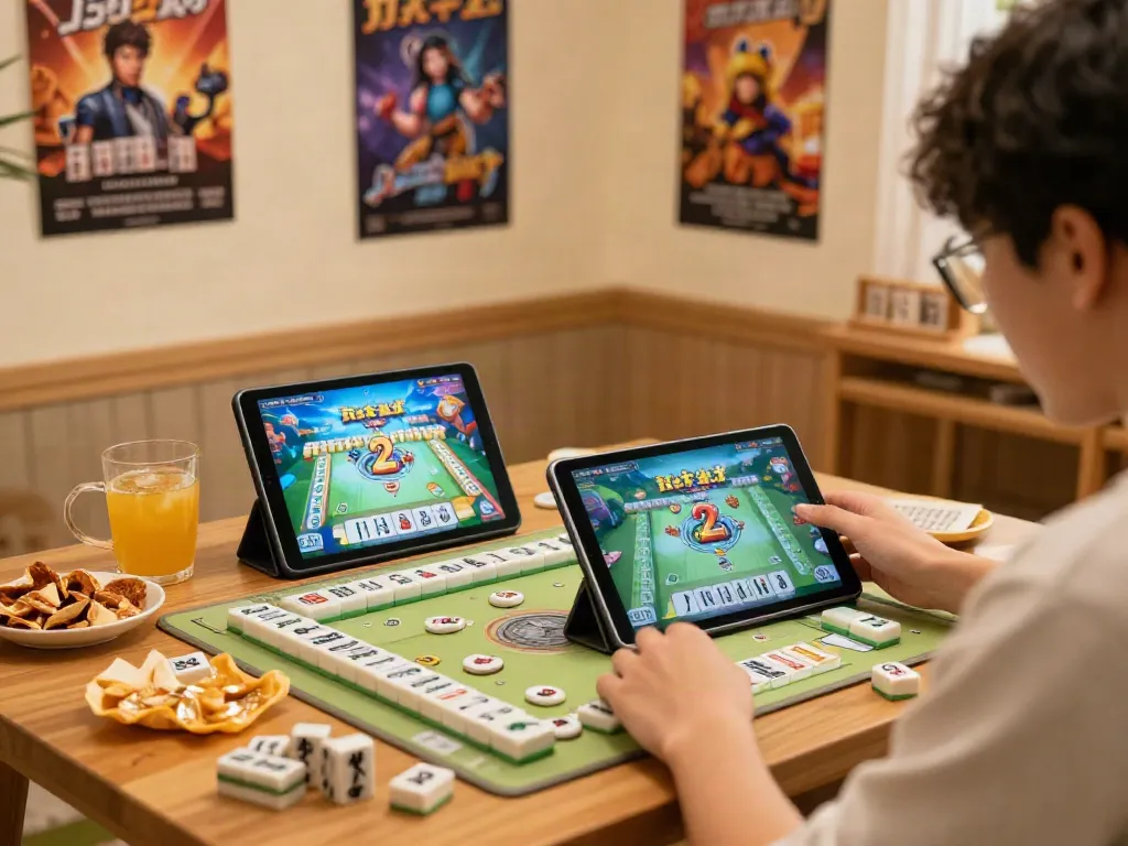 Pengguna sedang menikmati permainan Mahjong Ways dengan suasana nyaman dan dekorasi yang menarik.