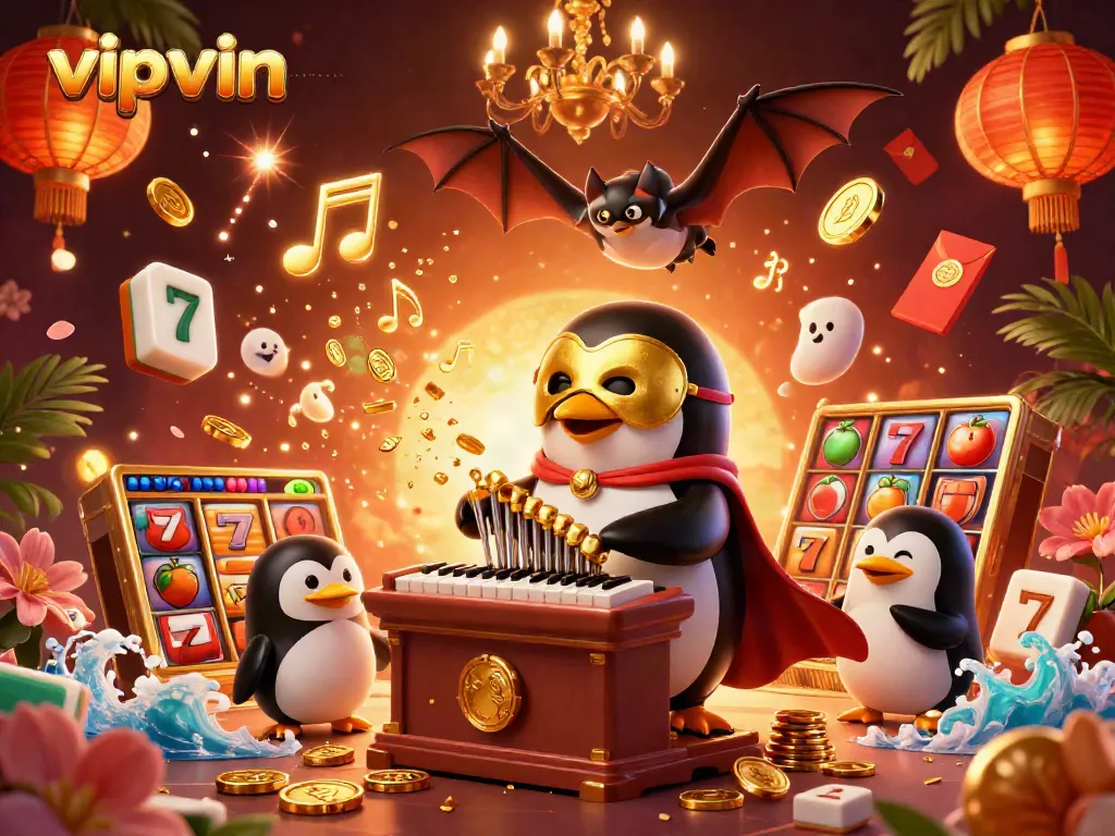 Experience thrilling wins with vipvin in this dynamic 3D casino scene featuring animated characters and game elements.