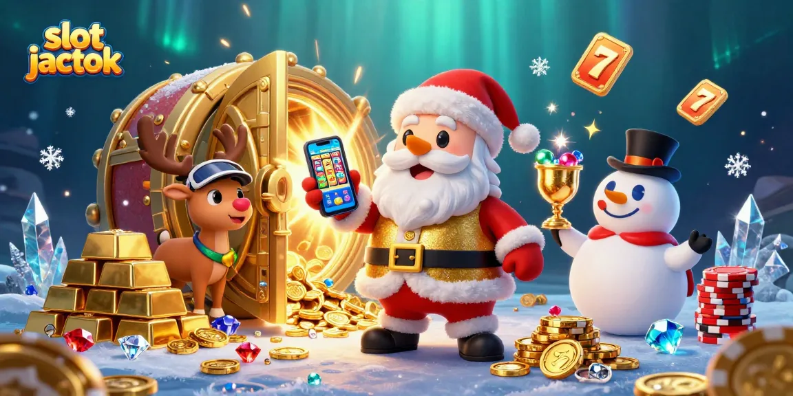 Play the exciting slot jackpot games with Santa and friends surrounded by treasures and festive elements.