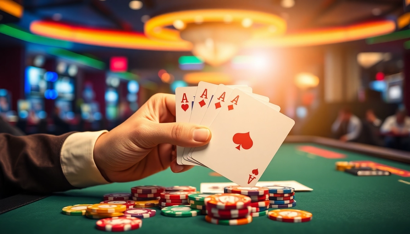 Engage with the thrill of Blackjack Casino through vivid imagery of a dealer's winning hand.