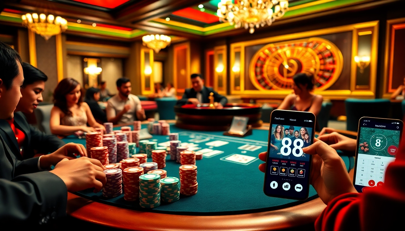 Exciting gaming atmosphere at 88i casino with vibrant poker table action.