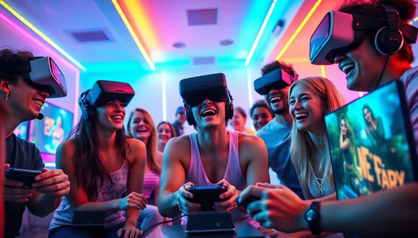 Diverse players enjoying a lively porn game in a vibrant gaming setting.