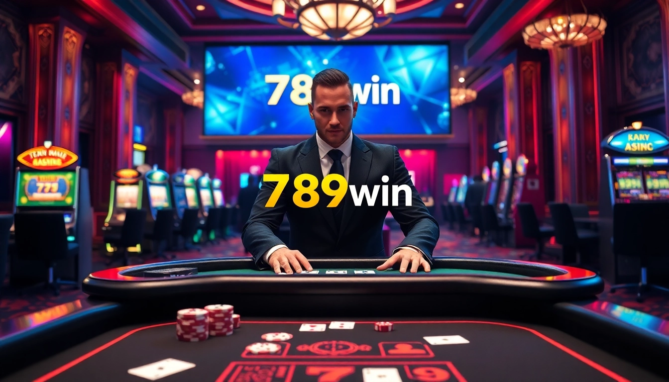 Experience the excitement of 789win with a luxurious casino setup featuring vibrant gaming elements.
