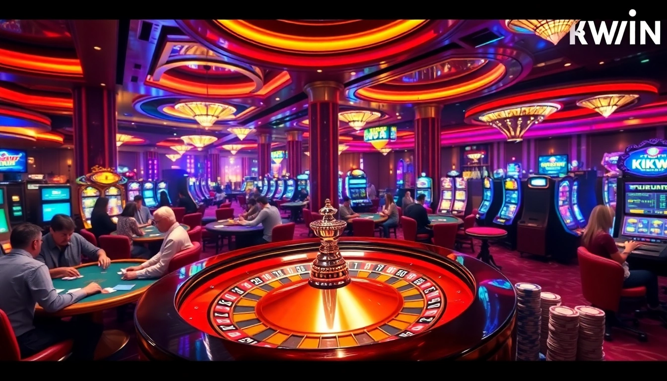Engage with kkwin as players enjoy high-stakes gambling in a luxurious casino setting, featuring poker and roulette.
