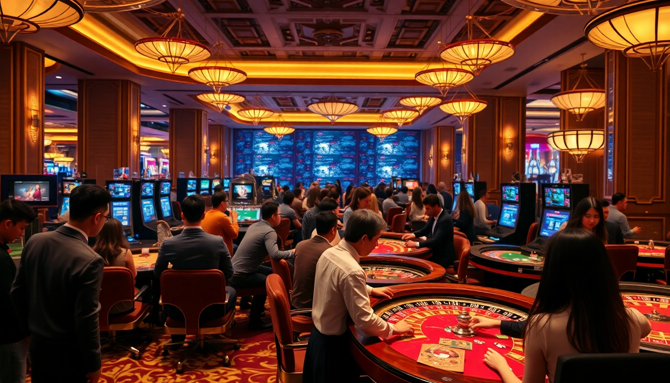 에볼루션 게임 기술을 경험하는 플레이어들이 있는 카지노 장면