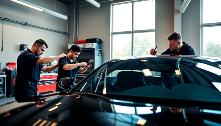 Enhance your vehicle's appearance with professional auto window tint near me application in a modern garage.