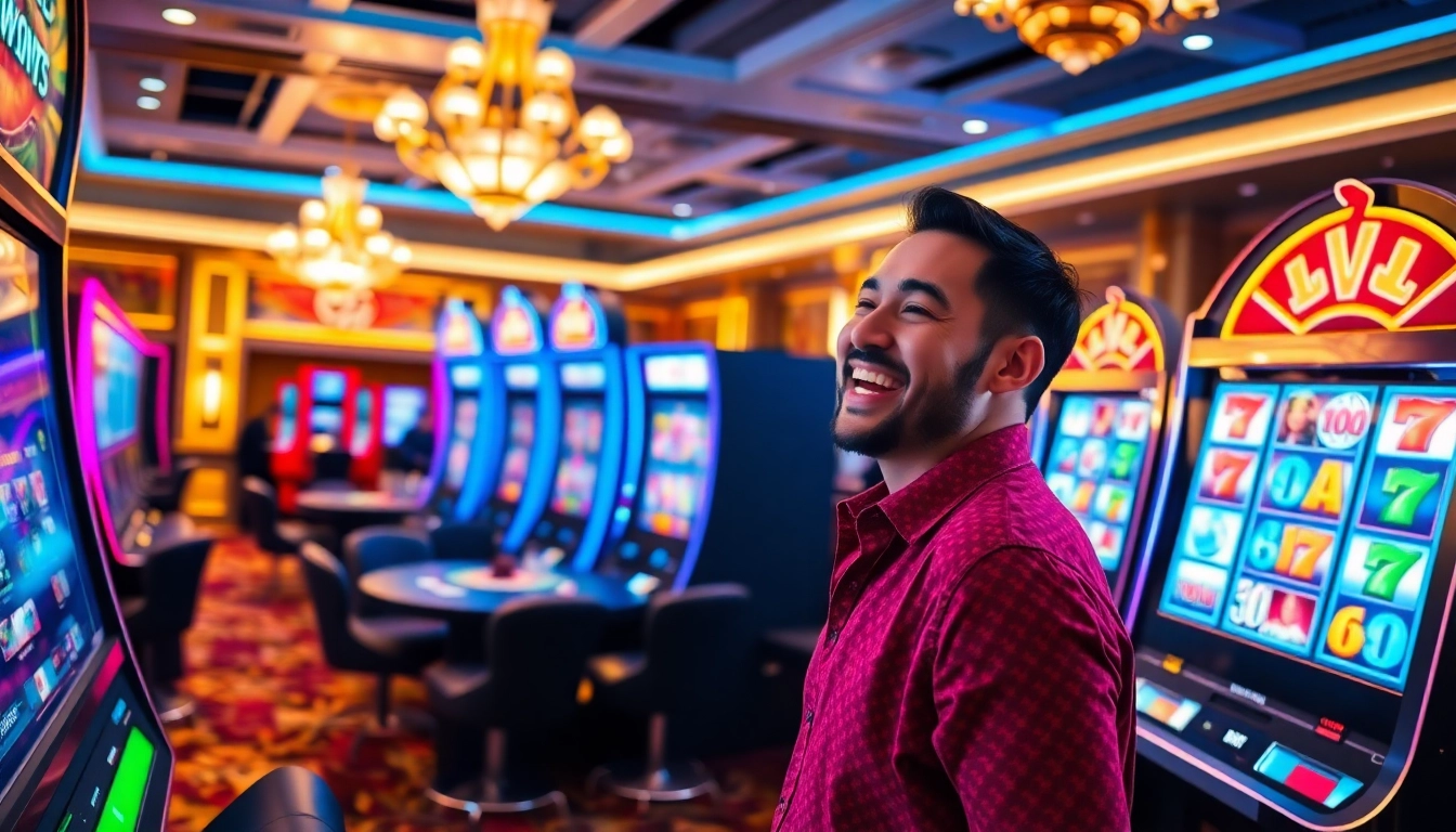 Player winning at slot online apiraja88 in a vibrant casino setting.