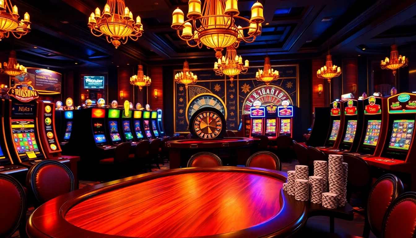 A vibrant casino scene featuring players engaged at a poker table, representing https://kk55.group's dynamic gambling atmosphere.