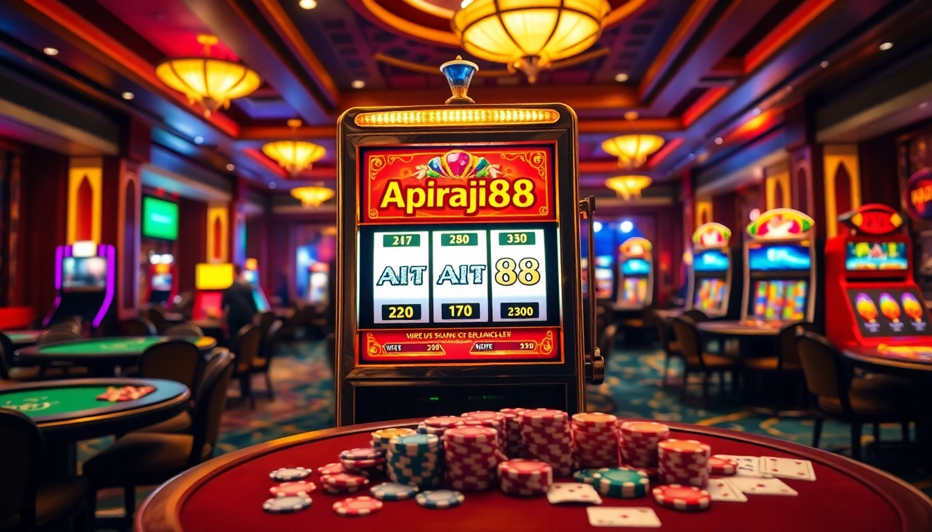 A player enjoying a slot online apiraja88 experience at a luxurious casino slot machine.