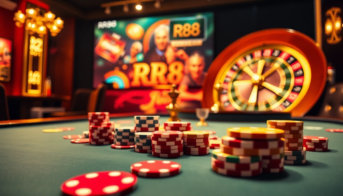 Experience the thrill of online gambling at https://rr88c.pro/ with an exciting casino atmosphere featuring vibrant poker actions.