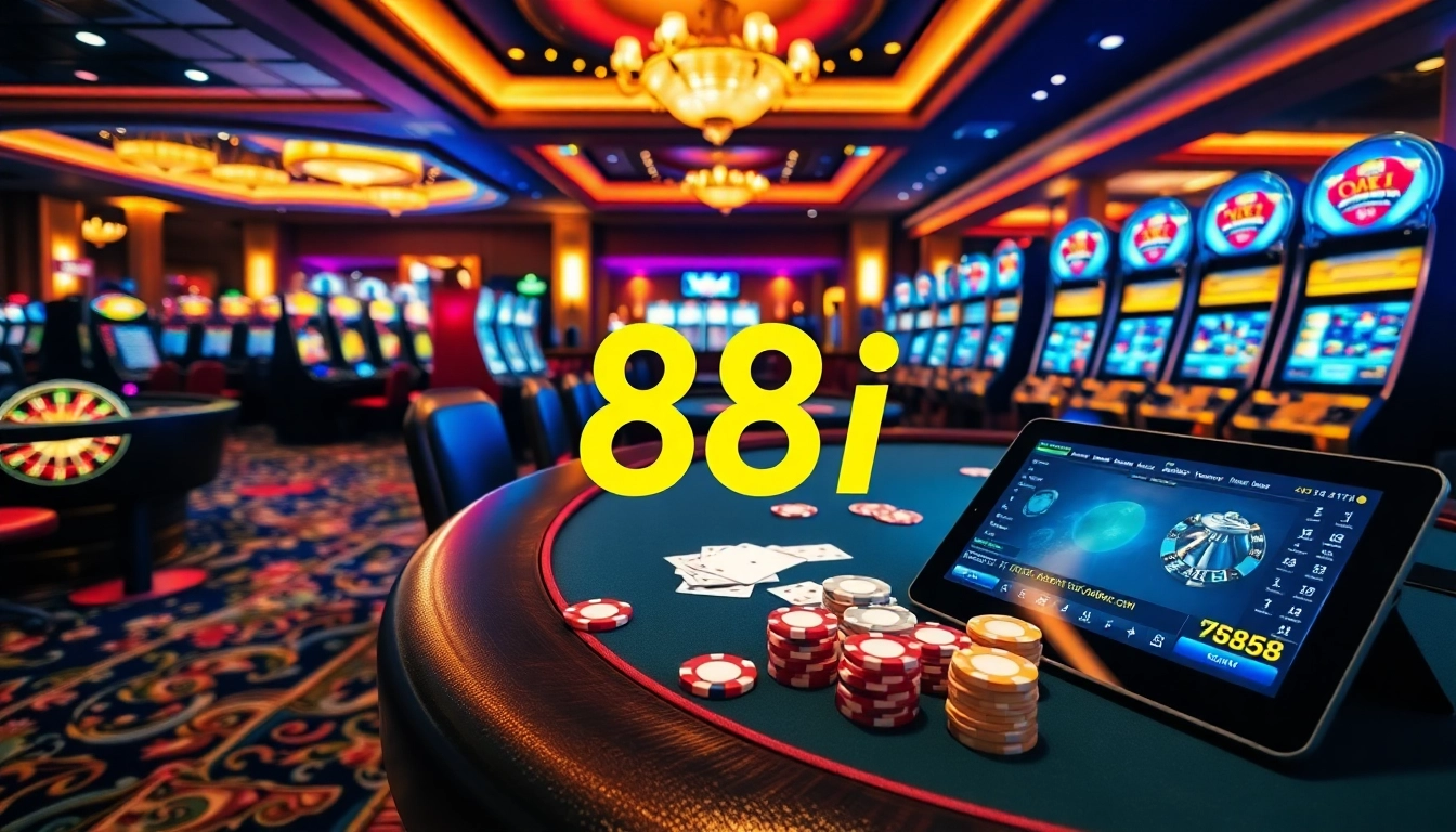 Gamblers enjoying a vibrant casino experience at 88i with poker, roulette, and slot machines.
