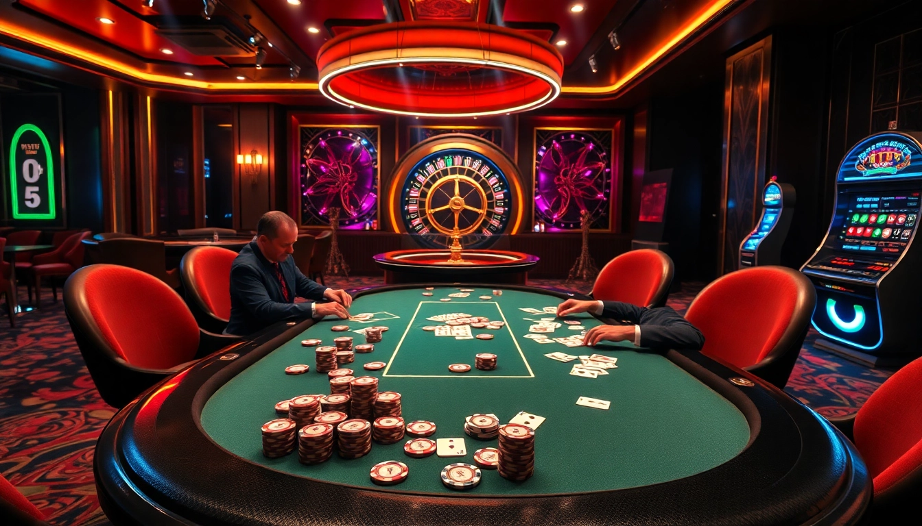 Exciting gameplay at a luxurious rik vip casino table with vibrant poker chips and cards.