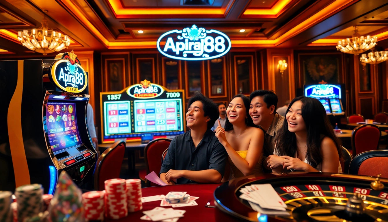 Engaging players enjoying "slot online apiraja88" in a luxurious casino setting.
